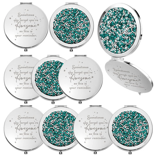 Roowest 10 Pcs Compact Mirror Gifts for Women Sometimes You Forget Your Awesome Bulk Appreciation Party Favors for Employee Coworker Friends Birthday Spa Christmas Inspirational Stuffers (Green)