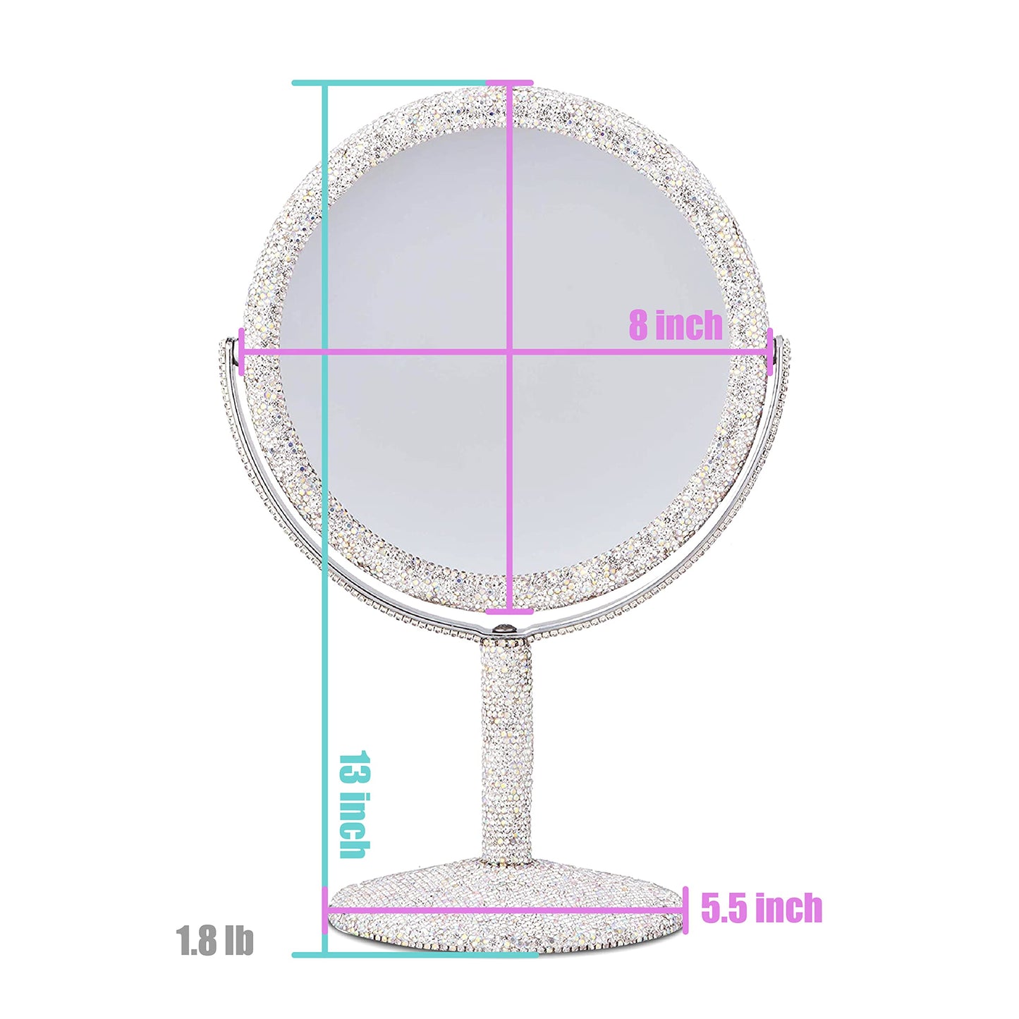 TISHAA Bling Vanity Mirror, Crystal Rhinestone Makeup Mirror, Double Sided with 2X Magnification