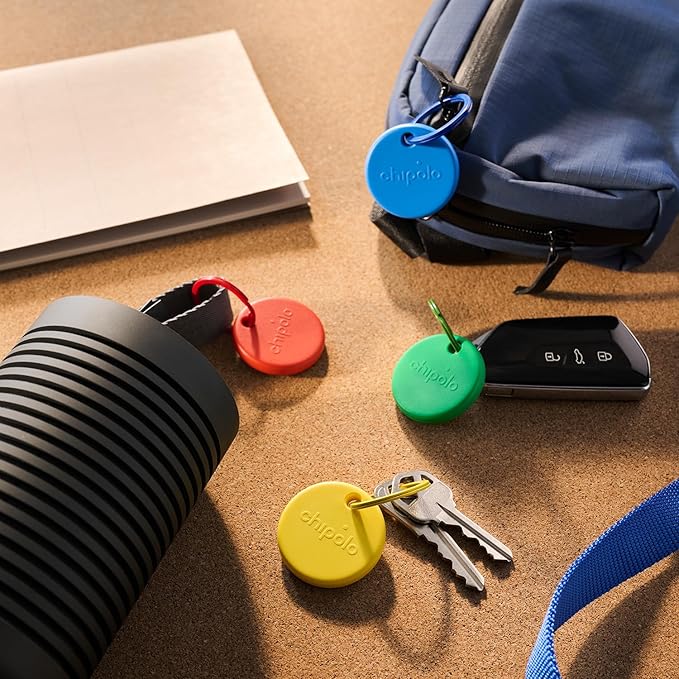 Chipolo POP Tracker Tag - Colorful, Compatible, Loud Bluetooth Tracker with Call Your Phone & Out of Range Alert, Works with Apple Find My or Google's Find My Device - 4 Pack (Color Mix)