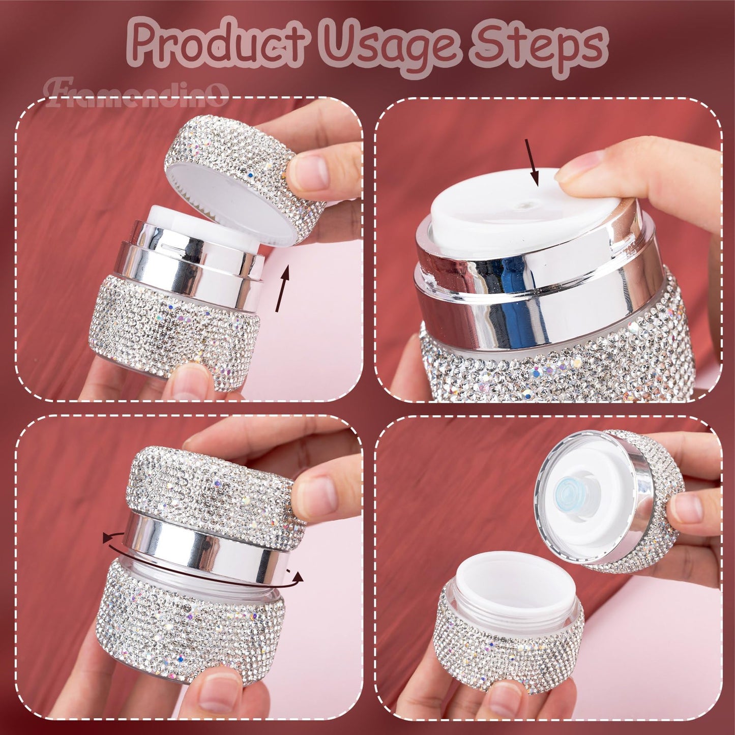 Framendino, Refillable Cream Jars Bling 1oz Empty Dispensing Box Airless Pump Jar for Makeup Travel
