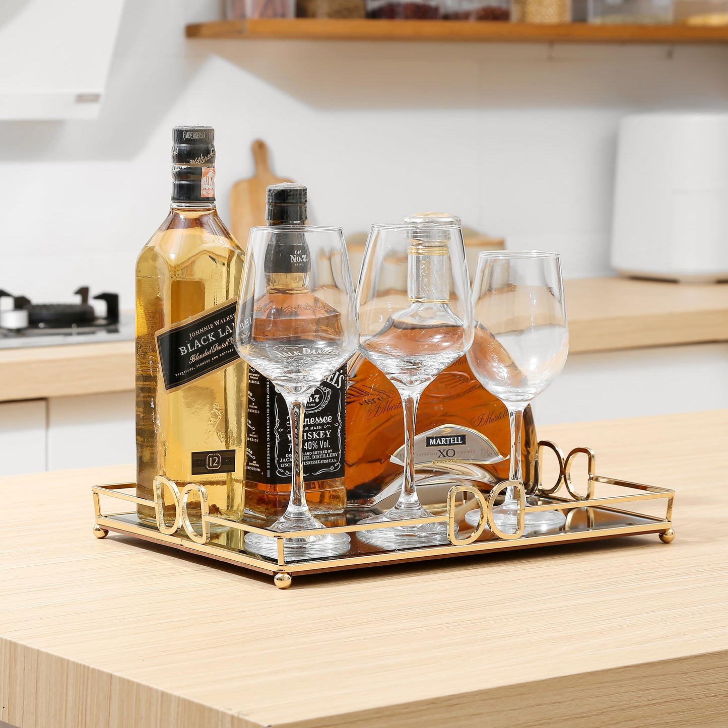 HAIGOUER Large Gold Mirrored Tray for Makeup Vanity, 14x10 Entire Length Perfume Organizer for Dresser Top, Elegant Decorative Countertop Storage
