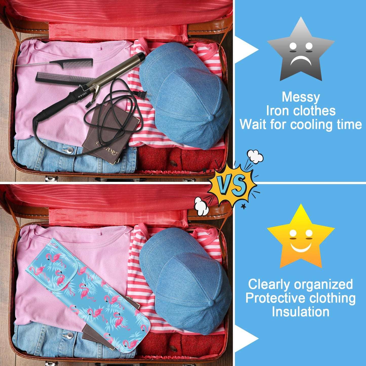 Shappy 2 Pcs Heat Resistant Hair Tools Bag Curling Iron Travel Case Cover Neoprene Flat Iron Holder Travel Case and Silicone Mat Pouch for Hot Hair Tools Storage Organizer(Flamingo Style)