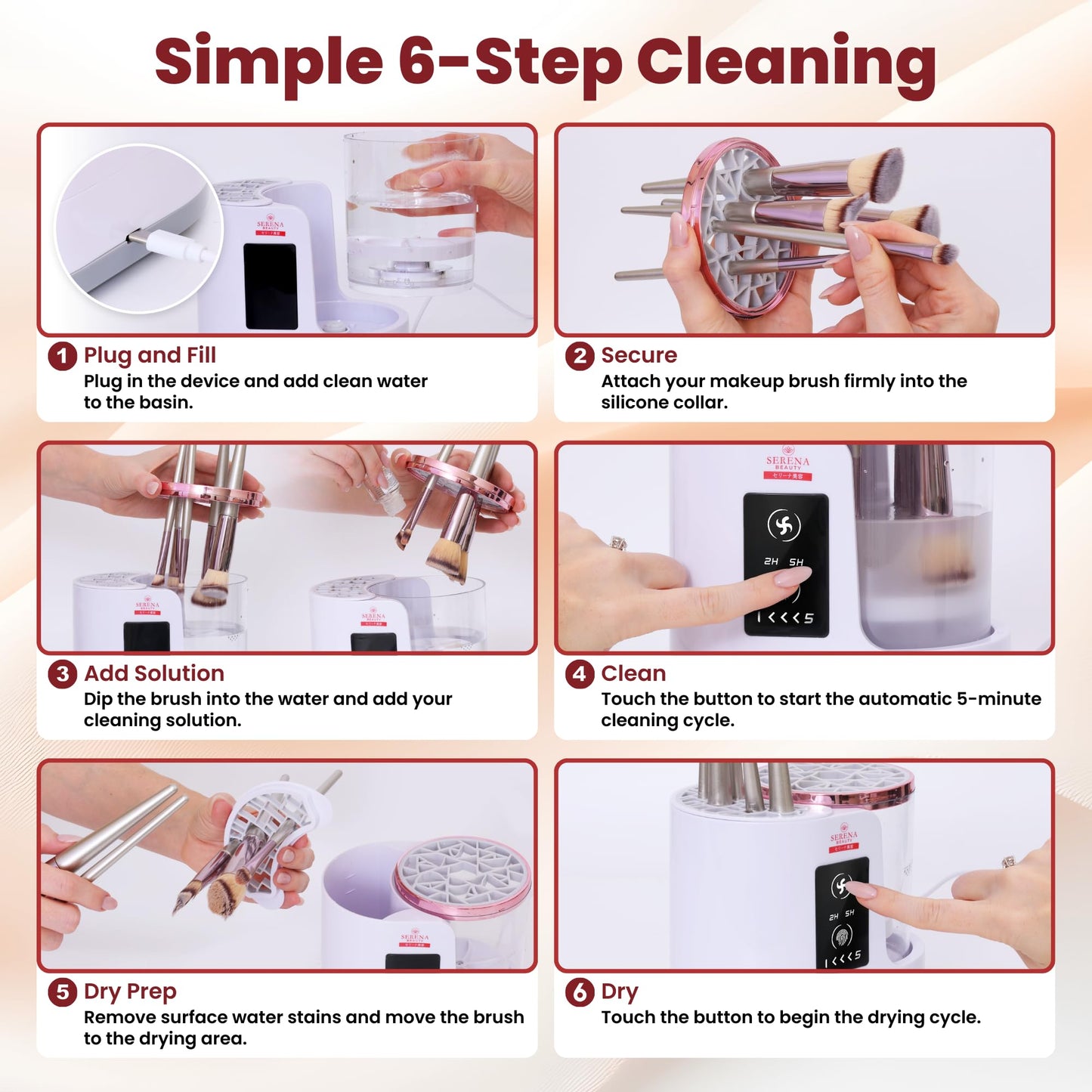 Serena Beauty 3-in-1 Electric Makeup Brush Cleaner Machine – Automatic Make up Brush Cleaner & Dryer, Portable, USB Powered, 5 Min Auto-Cycle To Clean | Dries Multiple Brushes in 2H -5H Drying Cycle.