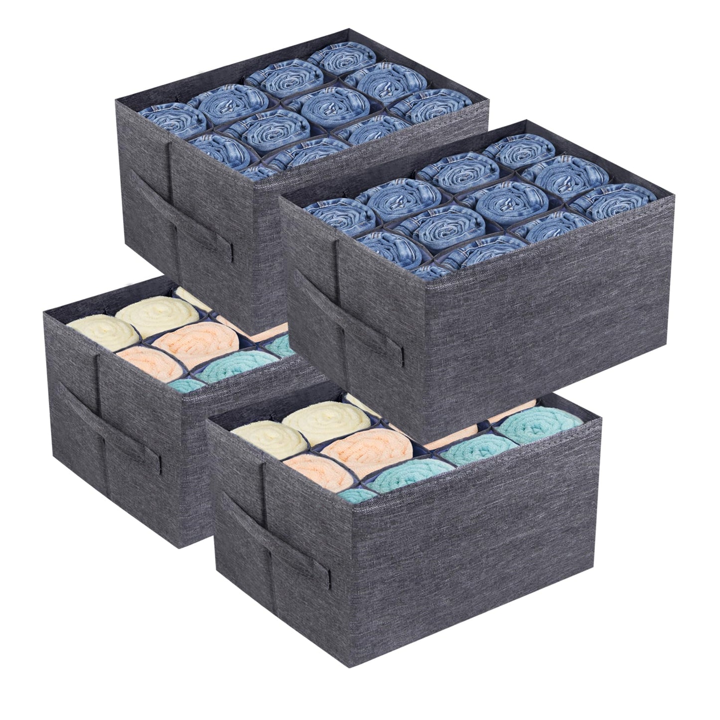 EASEVE 4Pcs Closet Organizers and Storage Bins for Clothes - 12 Cell Drawers Organizer Grid Storage Box for Jeans Pants Sweater T-shirts, Wardrobe Shelf Dividers Closets Organization
