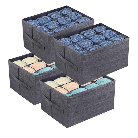 EASEVE 4Pcs Closet Organizers and Storage Bins for Clothes - 12 Cell Drawers Organizer Grid Storage Box for Jeans Pants Sweater T-shirts, Wardrobe Shelf Dividers Closets Organization