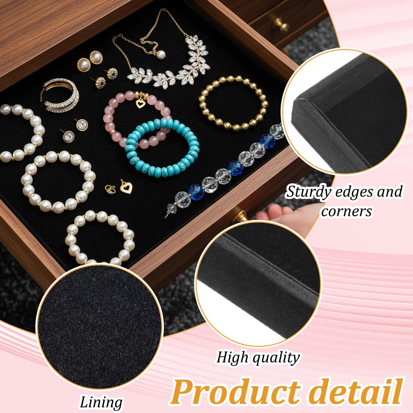 Xaajooio 6 Pcs Velvet Stackable Jewelry Tray, Jewelry Organizer and Display for Bracelets Rings Earrings Necklaces, for Drawer and Countertop Showcase, Black