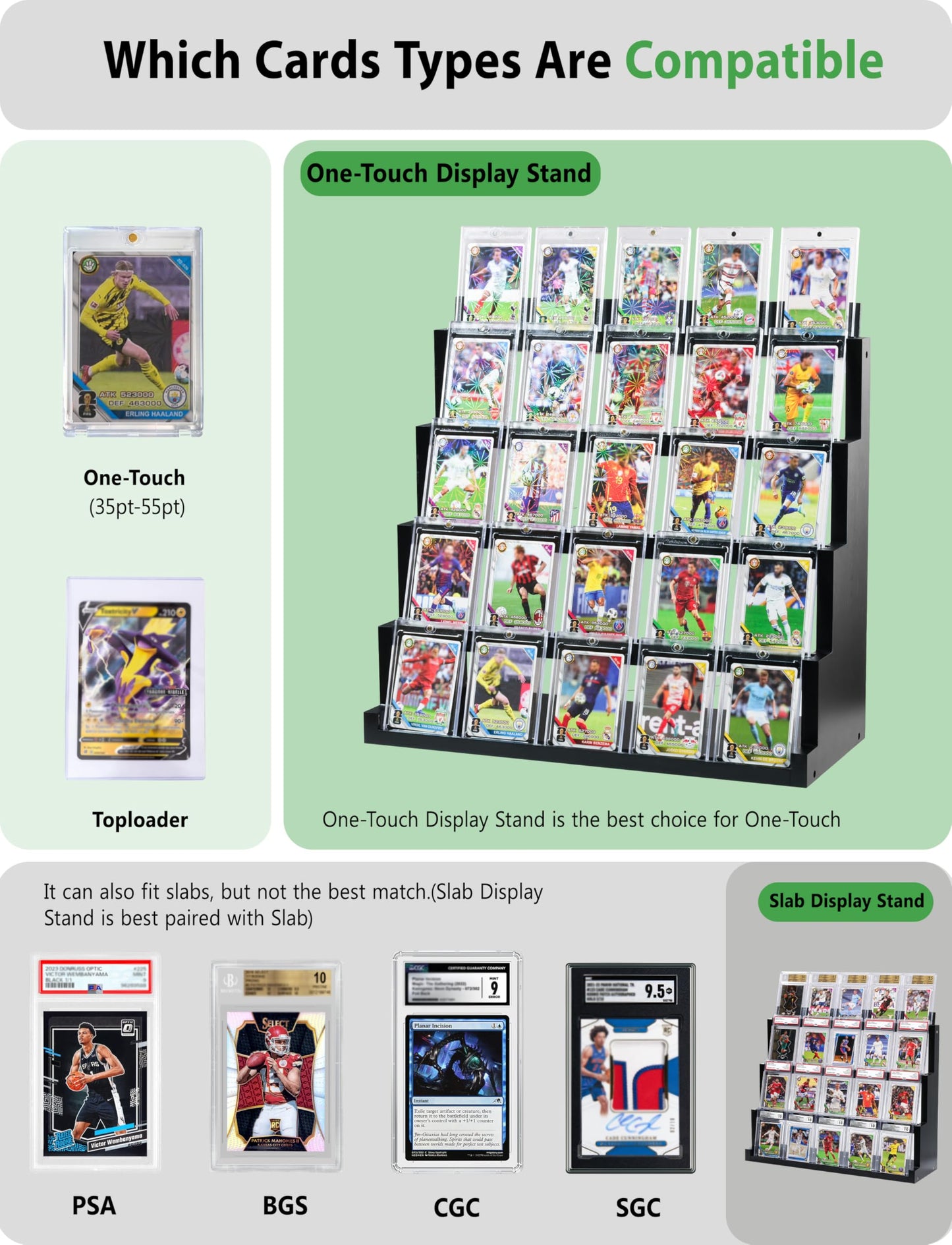 Card Display Stand ,5-Tier Wooden Trading Card Display Case for Graded Cards, Sports Card Display for PSA CGC SGC BGS Slabs