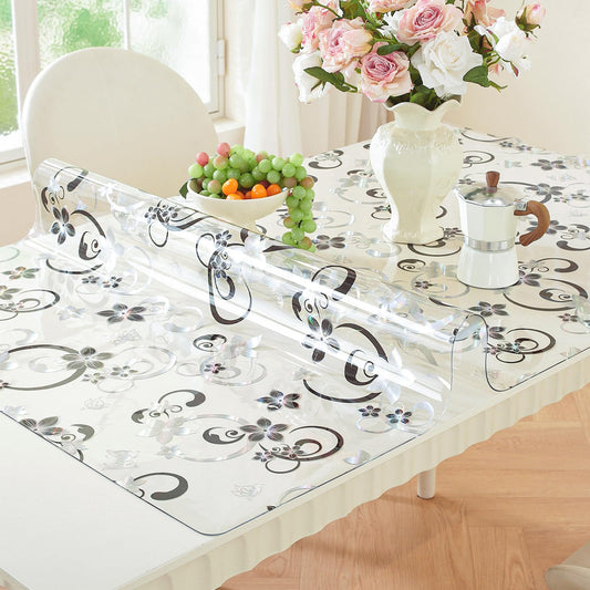 LovePads Floral Clear Table Cover Protector - 40 x 72 Inch Thick Plastic Table Cloth, Waterproof PVC Desk Mat for Dining Room Table, Wood Furniture Topper, Anti-Scratch Desk Pad for Kids Writing,
