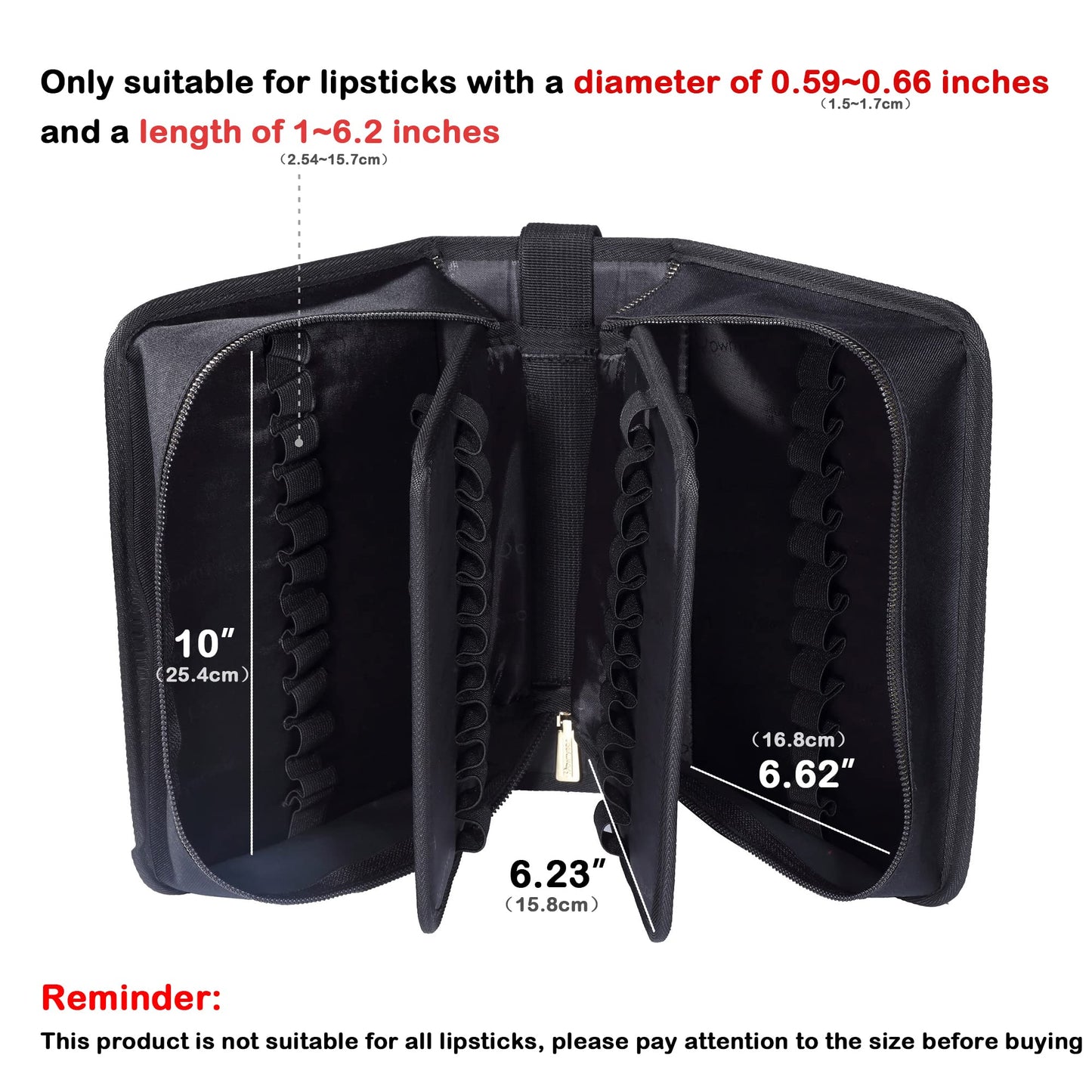 ROWNYEON 67 Slot Lipstick Organizer Bag - Large Capacity Multi-Layer Travel Makeup Case, Waterproof Oxford Lip Gloss & Marker Pen Holder with Elastic Straps for Makeup Artists (Black)