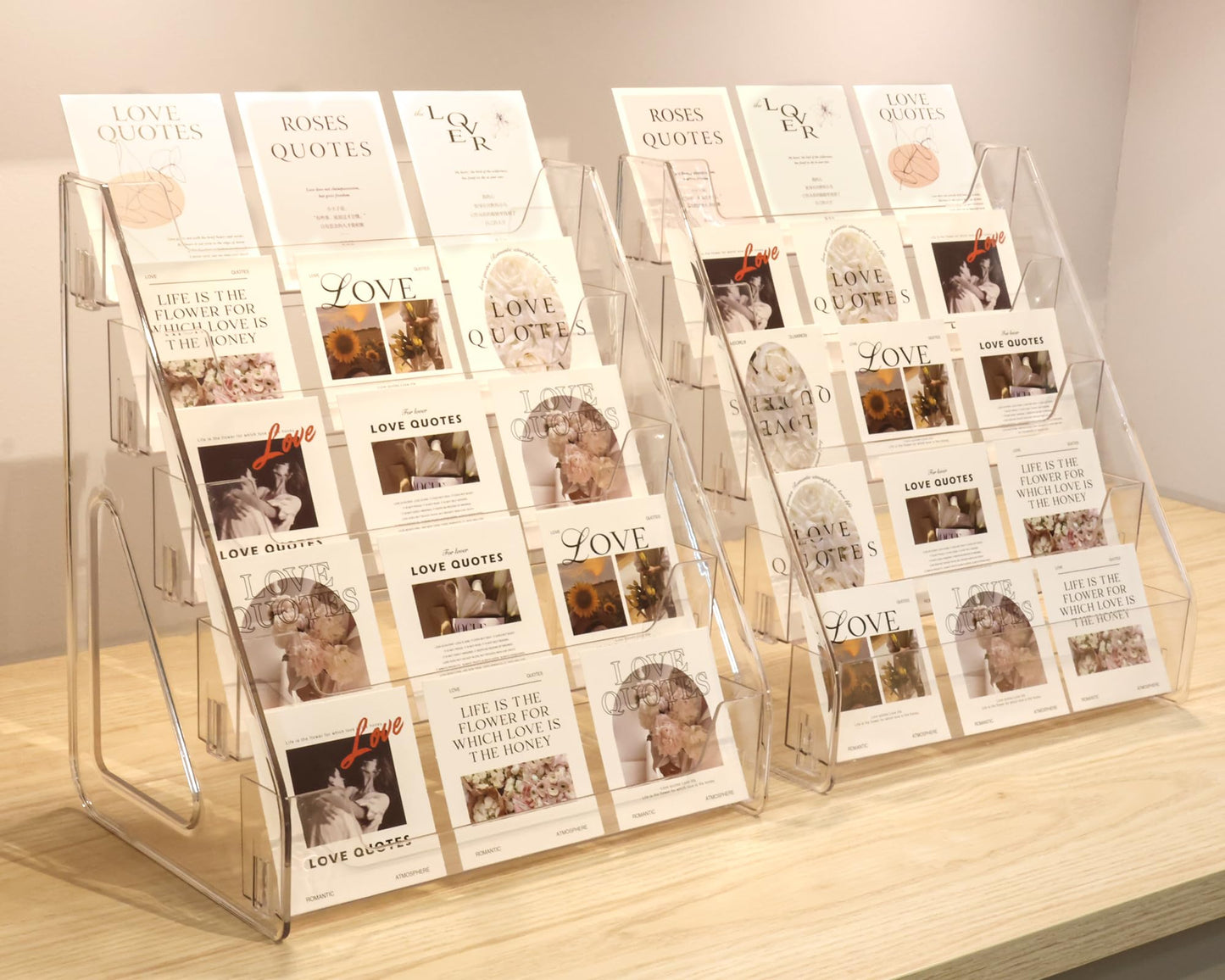 Card Display Stand set of 2, Clear 5-Tiered Shelf For Greeting Card, Stickers, Postcard, Sports Graded Card, Football Baseball Basketball Cards, Table Top Holder Display Rack For Psa Slabs (2 Pack)