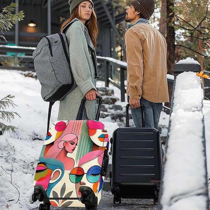ANNA QUEEN Modern Art Fashion Luggage Cover, Stylish Abstract Woman Suitcase Protector, Washable, Stretchable Travel Sleeve for 28-30 Inch Luggage, Trendy, Colorful Design