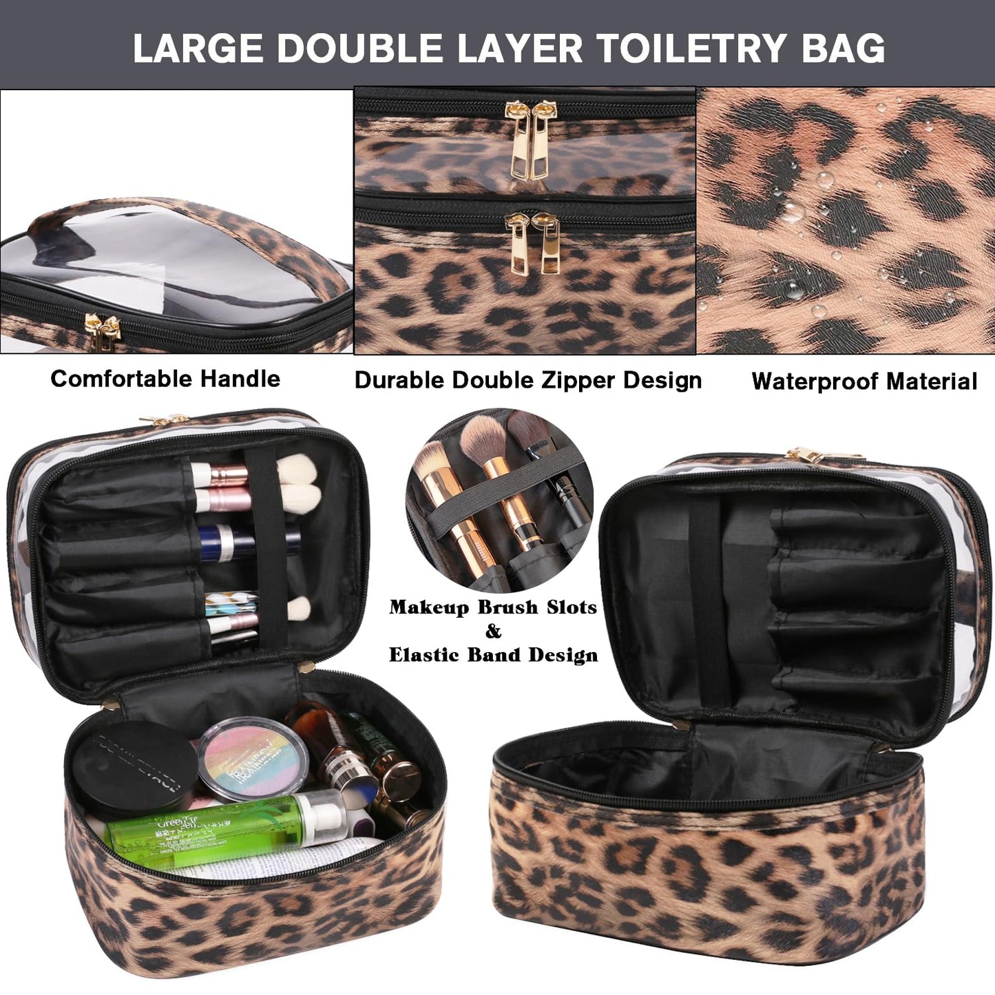 FITINI Makeup Bags Double Layer Travel Storage Cosmetic Cases Make up Organizer Toiletry Bags Water-resistant for Women Makeup Brush Bag,Gradient Green