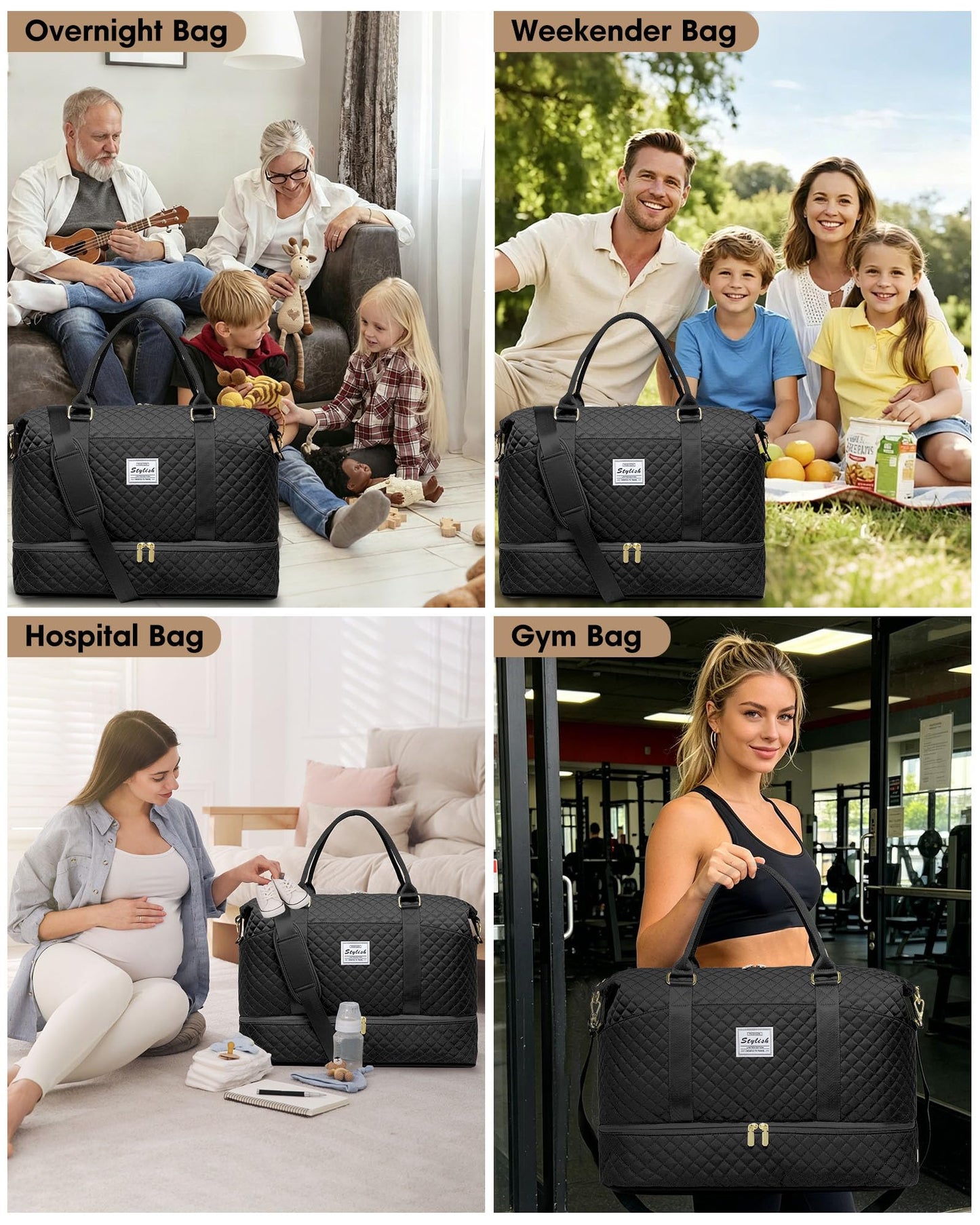 Womens Weekender Travel Overnight Bag: Carry On Bag with Shoe Compartment