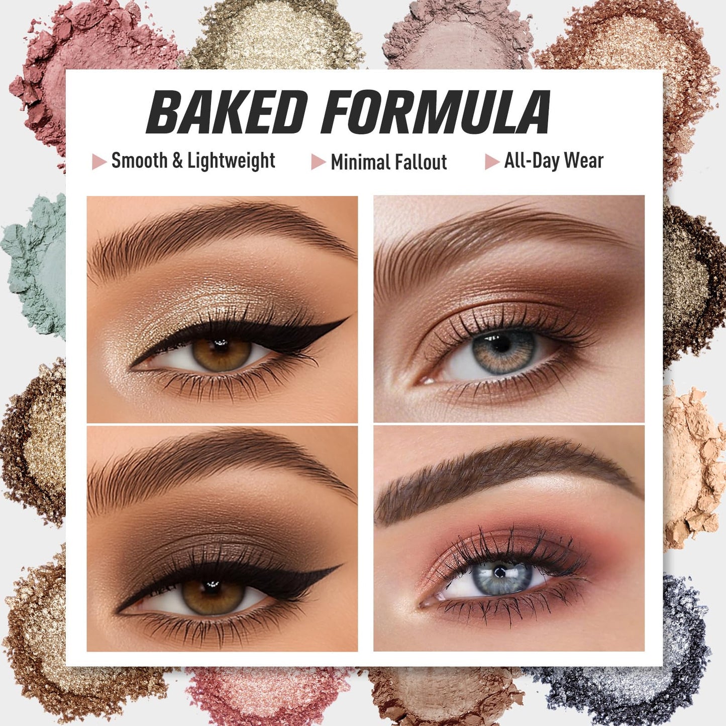 UCANBE Baked Eyeshadow Palette with 15PCS Brushes Makeup Set, 16 Color Natural Nude Matte Shimmer Metallic Eye Shadow Make Up Pallet for Women Girls, High Pigmented Long Lasting Waterproof