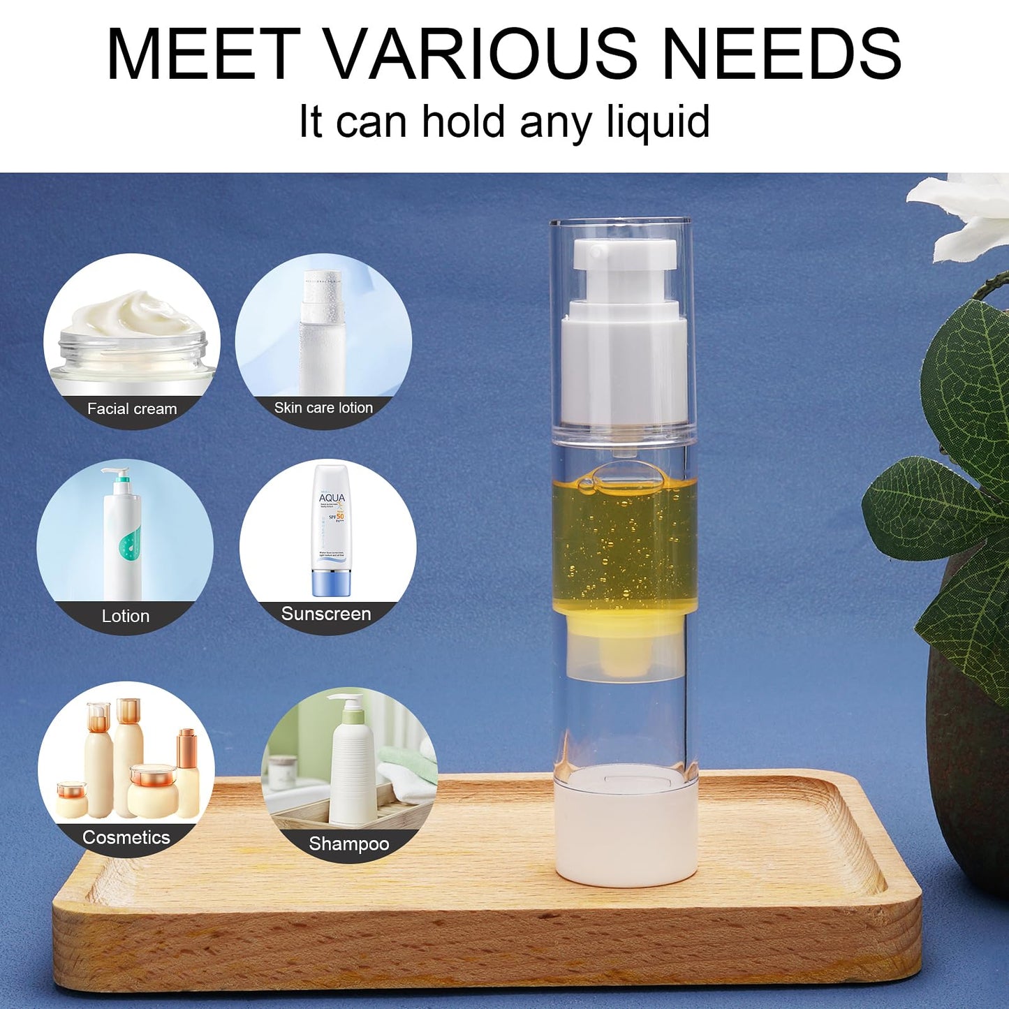 Cosywell Airless Pump Bottles 6 Pack 1.7oz/50ml Empty Moisturizer Pump Dispenser Clear Airless Cosmetic Container Travel Bottles for Toiletries Shampoo Lotion and Cream