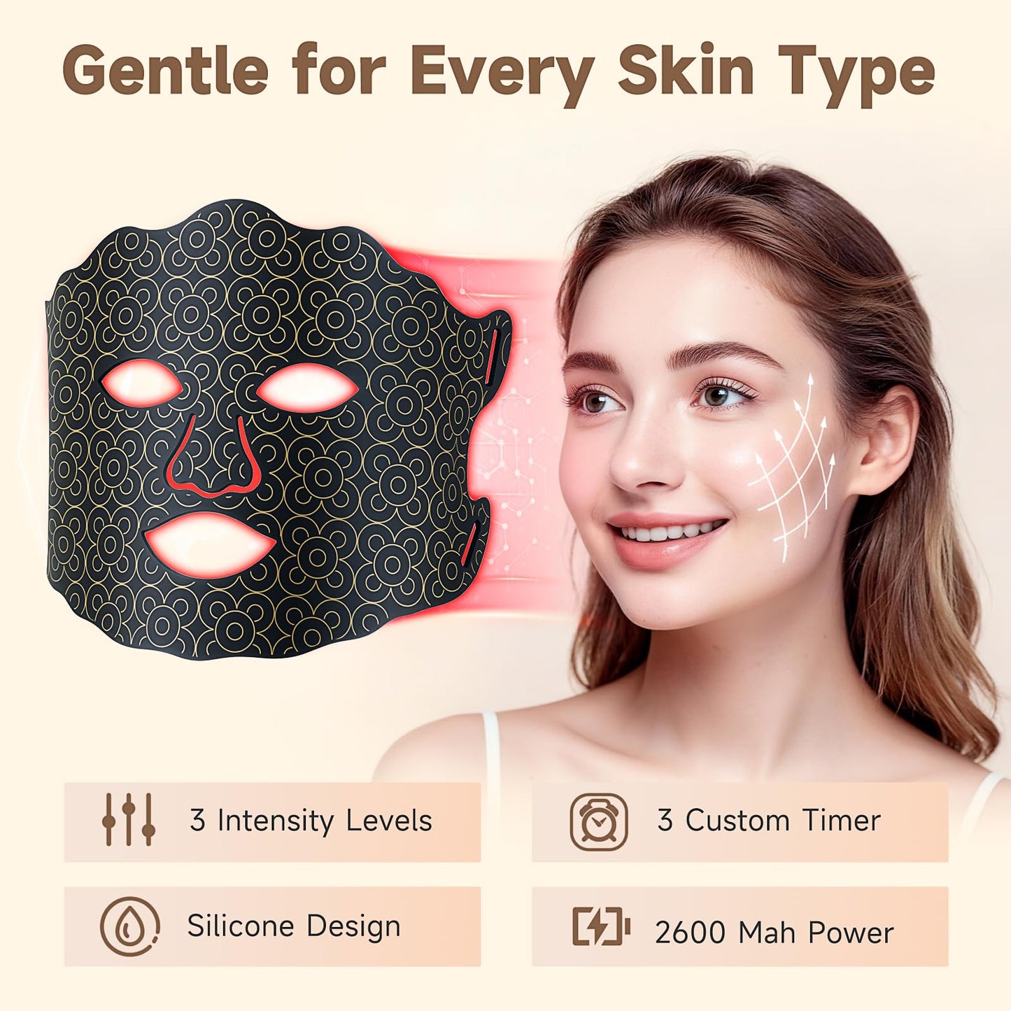 Yenjuty Red Light Therapy Mask for Face and Neck, 7 Color LED Light Therapy Mask with Rechargeable Controller, Adjustable Brightness and Timer, Portable Skin Care for Home Use