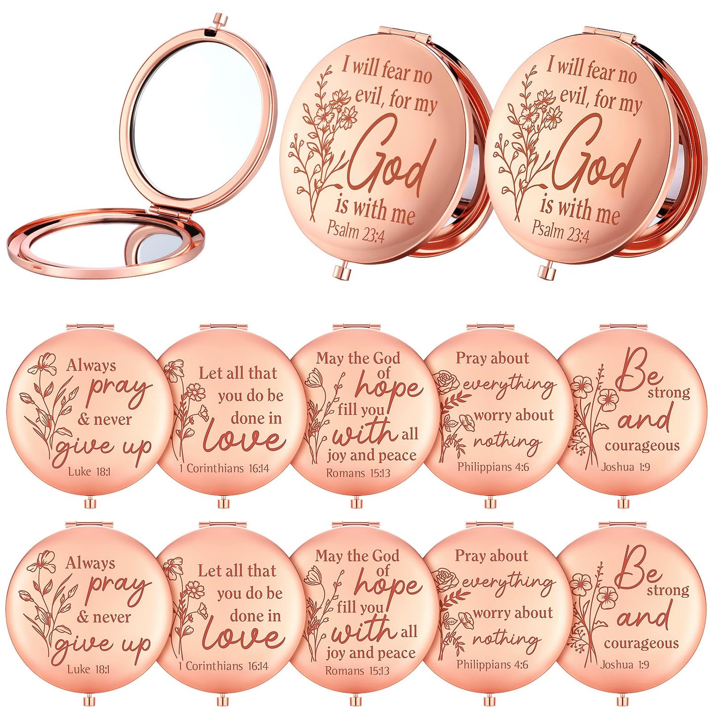GlikCeil 12 Pcs Christian Gifts Mirror for Women Bulk Bible Verse Makeup Folding Compact Pocket Mirror Inspirational Religious Gift for Teacher Coworker Employee Communion Travel Church Baptism Party