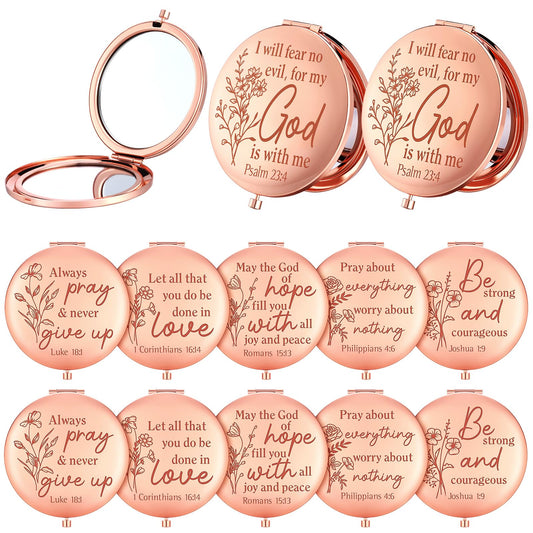 GlikCeil 12 Pcs Christian Gifts Mirror for Women Bulk Bible Verse Makeup Folding Compact Pocket Mirror Inspirational Religious Gift for Teacher Coworker Employee Communion Travel Church Baptism Party
