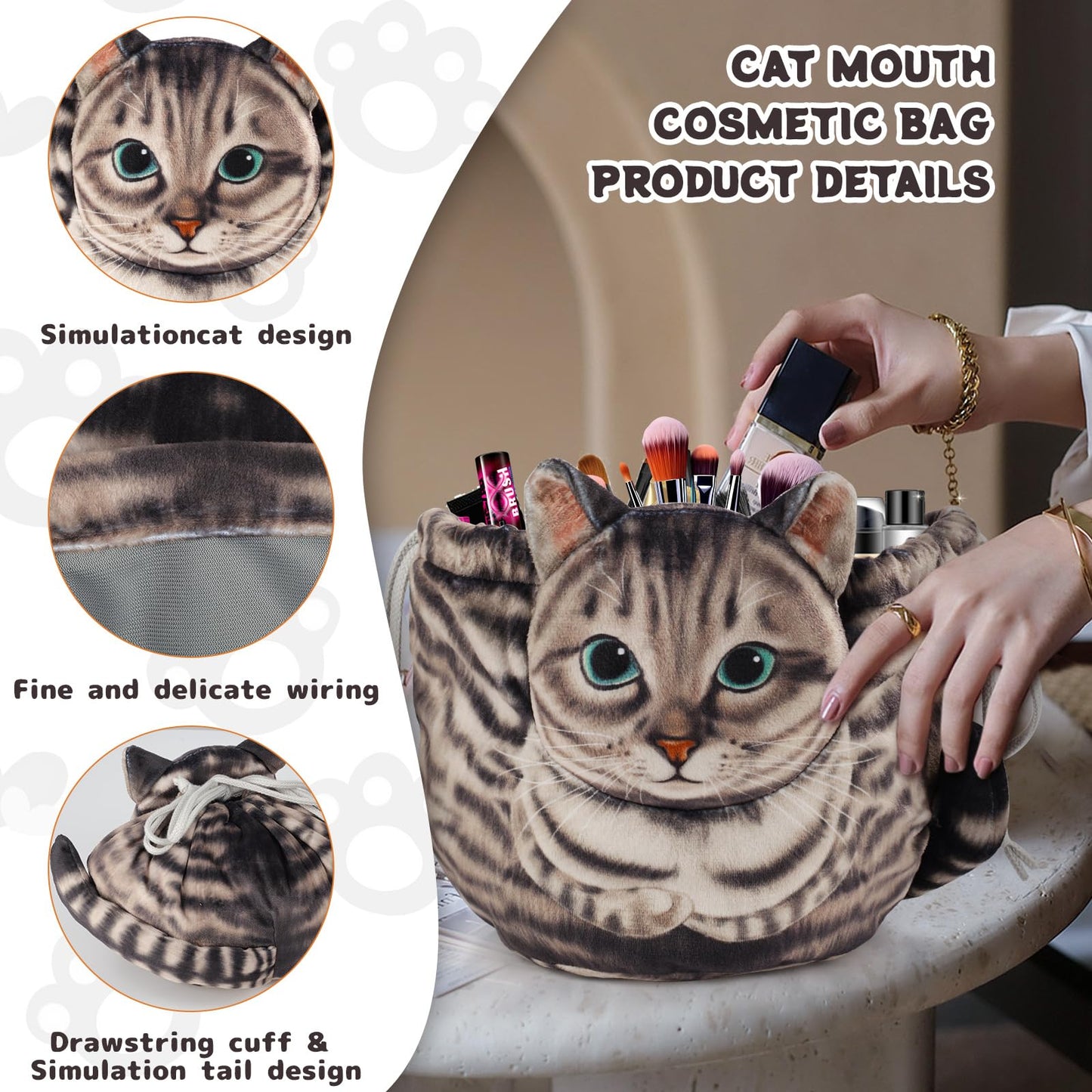 Openhahaha Openhaha Drawstring Travel Organizer, Cosmetic Pouch - Cat Gift, Lay Flat Makeup Bag Gifts for Cat Lovers
