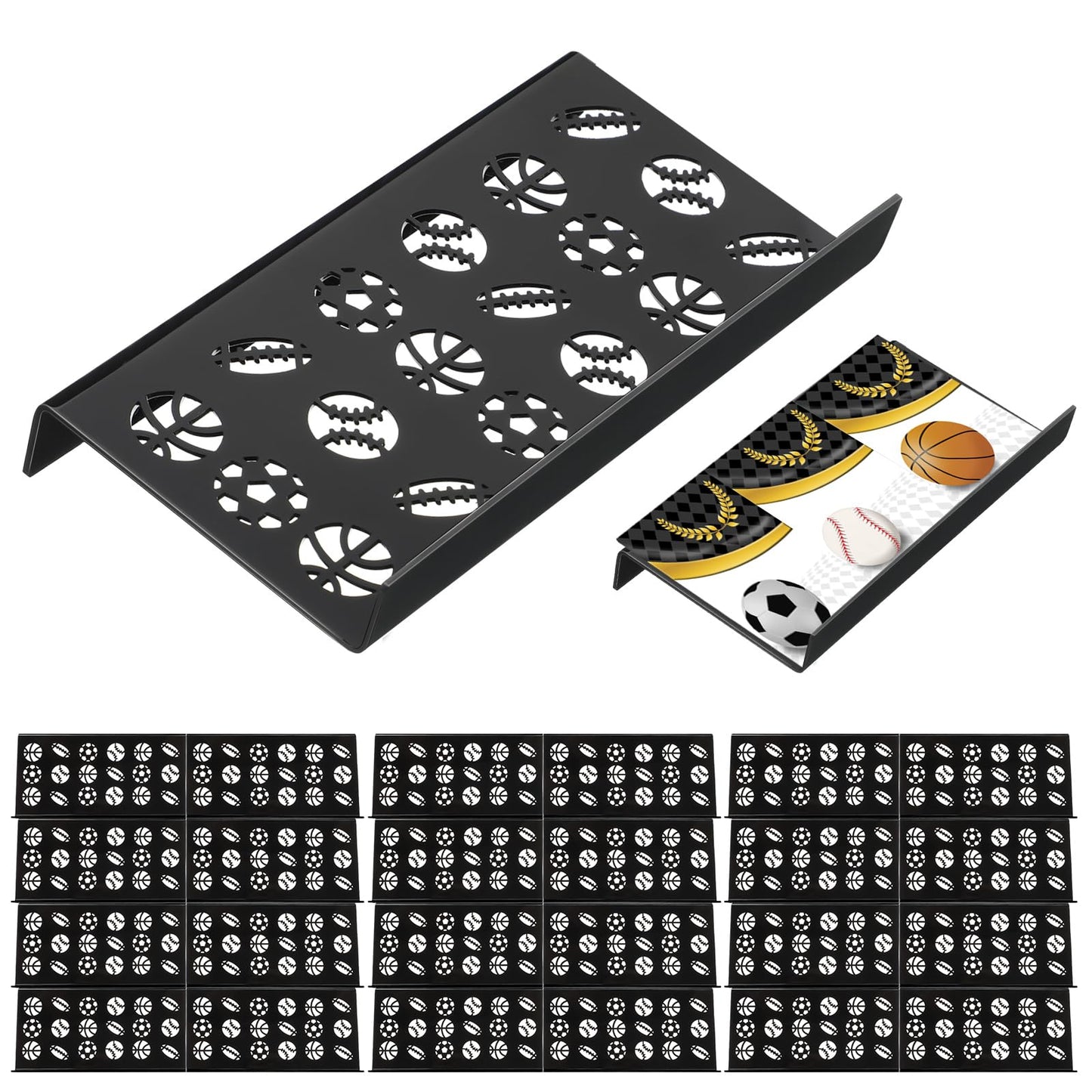 Yalikop 24 Pcs Trading Card Risers for Display Case Acrylic Modular Display Risers for Cardshow Vendor Sport Card Board Game (Ball Theme)