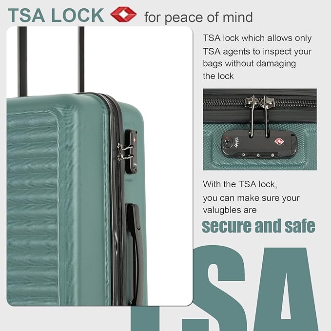 Travelhouse Luggage Sets, Expandable Hardside Suitcases 24in/28in, Carry on 20in,3 Piece Set Travel Luggages Clearance with Double Spinner Wheels TSA Lock Lightweight (Green-85)