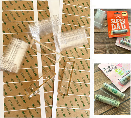 HHYOOSOO Money Card Holder Clear Plastic Dome Lip Balm Pouches with Adhesive,Lip Balm Pouch Money Holder Plastic Cover DIY Chapstick Holder Money Holder Custom Gift Card Holder (100 Pack)