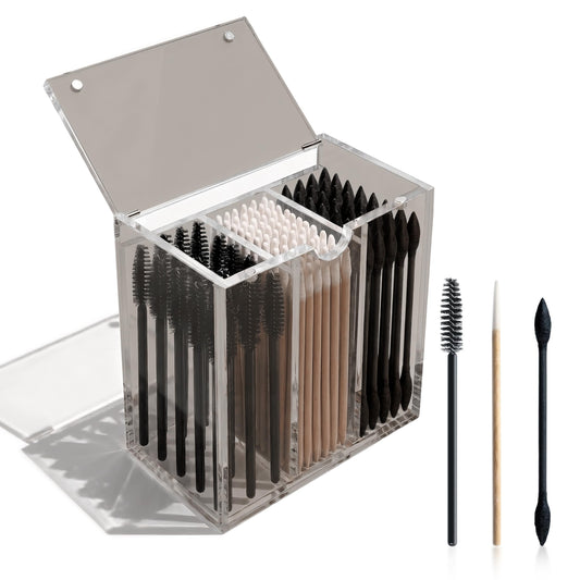 OR KO Dark Acrylic Makeup Organizer Box with Magnetic Lid Cover - 3 Compartment Acrylic Makeup Brush Holder & Cosmetic Organizer for Disposable Makeup Applicators, Brushes, & Mascara Wands