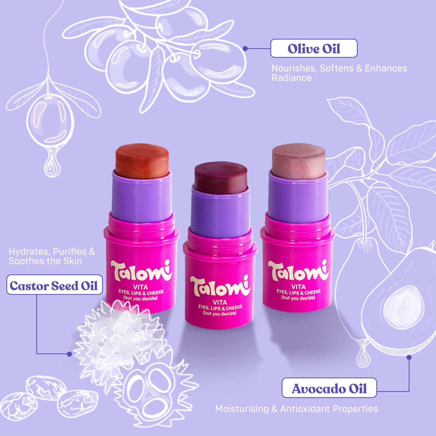 TALOMI Non Toxic Makeup Stick For Girls |Kids Clean Makeup for Eyes, Lips and Cheeks |Won't Clog Pores|Made in USA