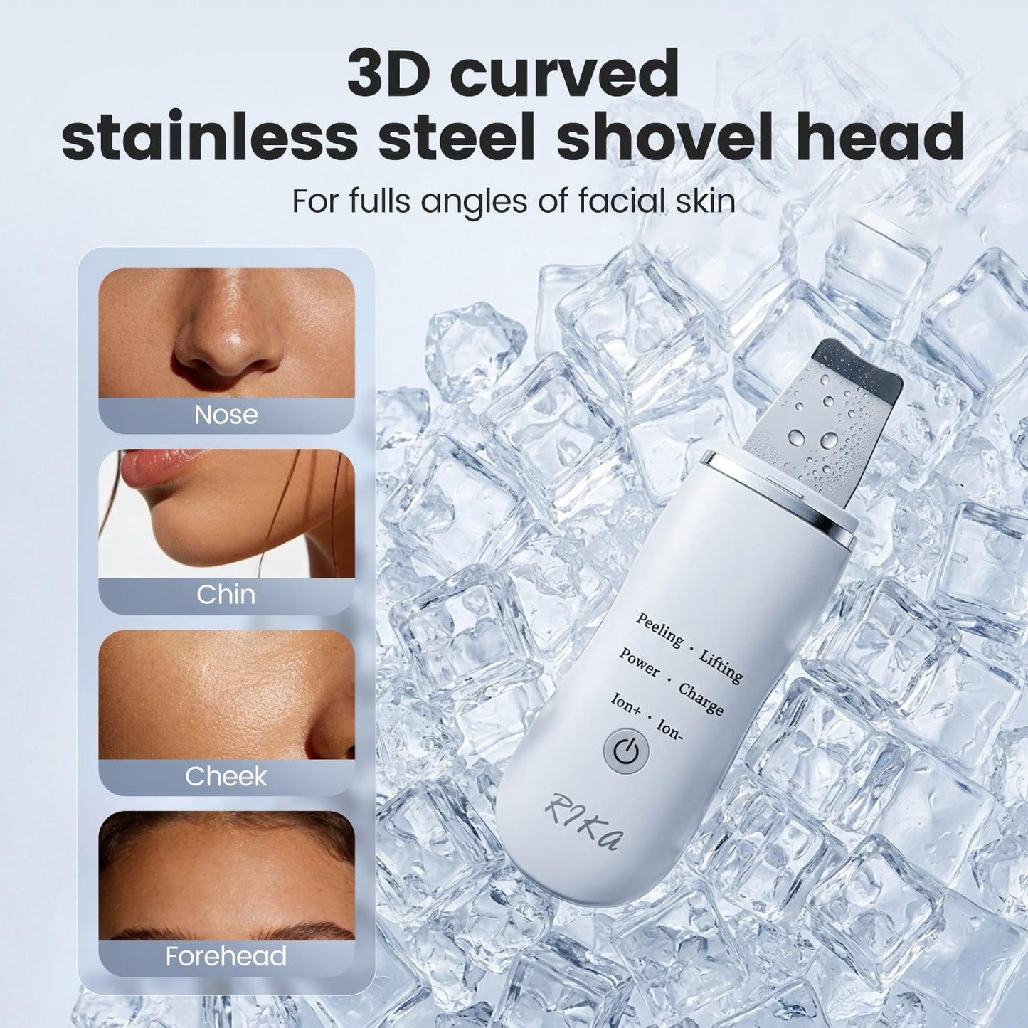 Rika Skin Care Tools, Skin Scrubber Waterproof Facial Spatula, Blackhead Removal Tools, Pore Cleaner with 4 Modes, Pore Scrubber for Deep Cleansing, Face Exfoliator Scrubber for Women Men