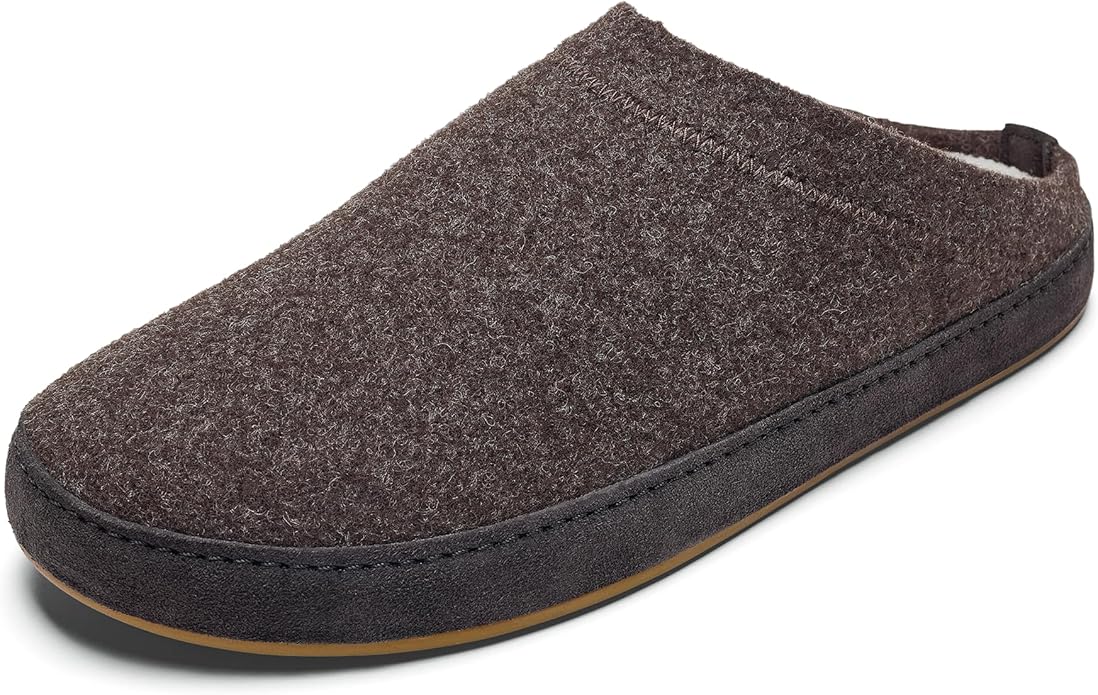 OLUKAI Hamani Hulu Men's Wool Mule Slippers, Soft & Comfortable Slippers with Premium Materials, Sheepskin Shearling & Italian Felt, All-Day Wear, Dark Java/Dark Java, 7