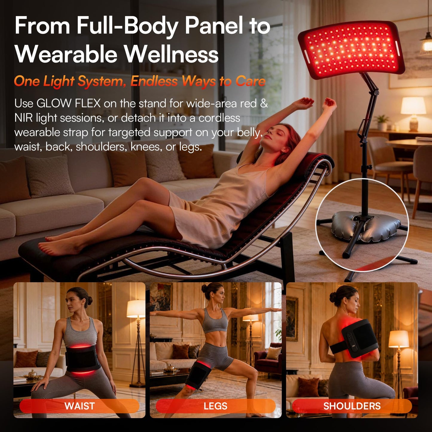Red Light Therapy for Body & Face, Panel & Belt 2-in-1 with 1064nm & 850nm Dual NIR, 360 LEDs, 630/660nm LED Light for Skin Care, Deep Tissue Relaxation & Post-Workout Comfort