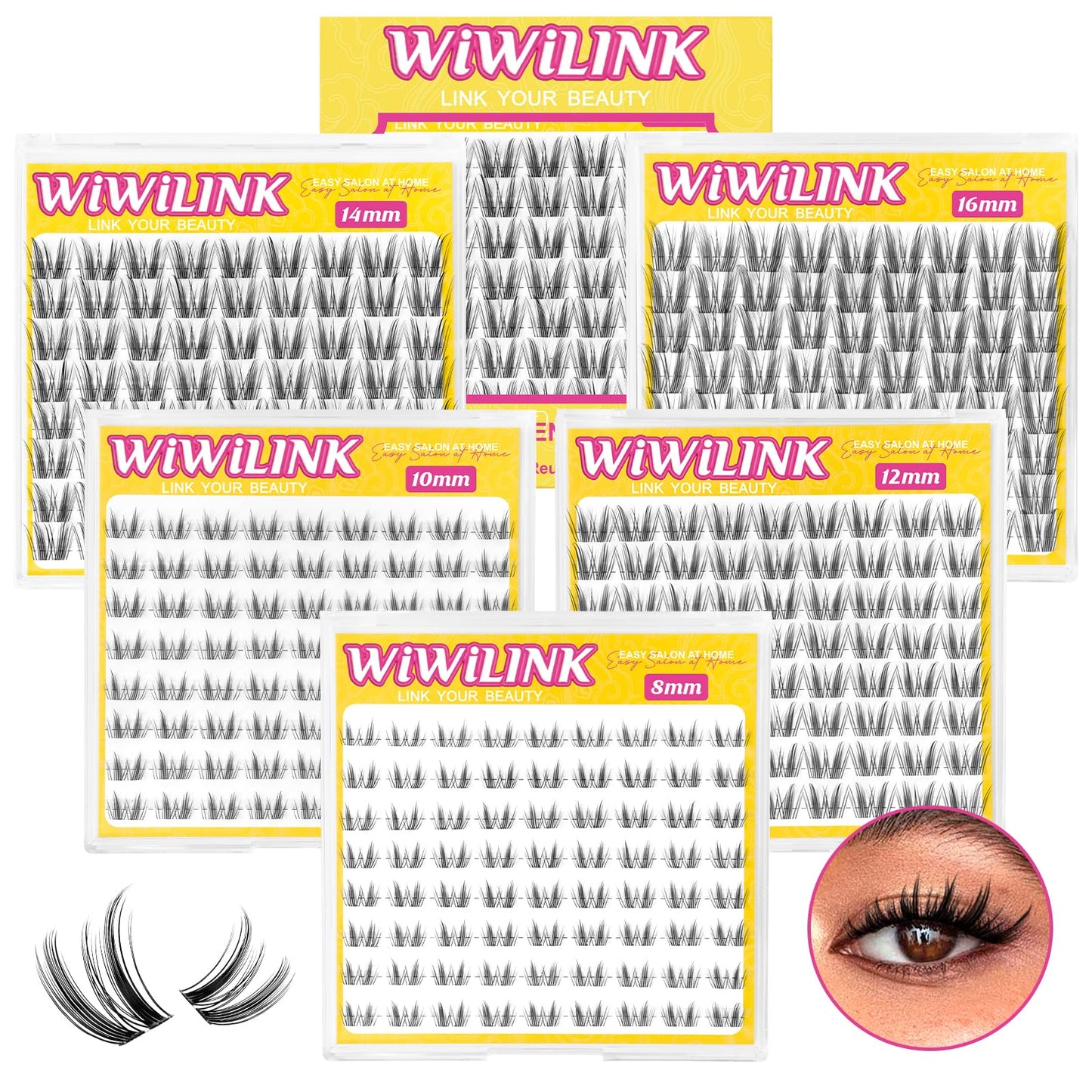 WiWiLINK Natural Lash Clusters, Freya 8mm DIY Wispy Cluster Eyelash Extensions, Thin Clear Band Individual Lashes D Curl Eyelash Clusters