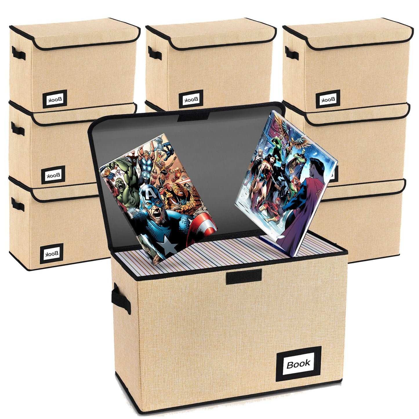 YNSZAS 10 Pack Comic Book Storage Box 15.8" X 7.8" X 11.8", Collapsible Holds 160-180 Comic Book Organizer Heavy Duty Bin Container Holder Shelf (Yellow)