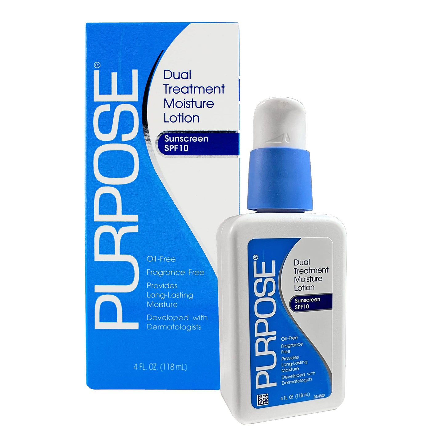 Purpose Dual Treatment Moisture Lotion with SPF 10 – Oil-Free, Fragrance-Free Daily Moisturizer for Sensitive Skin - 4 Fluid Oz. (Pack of 2)