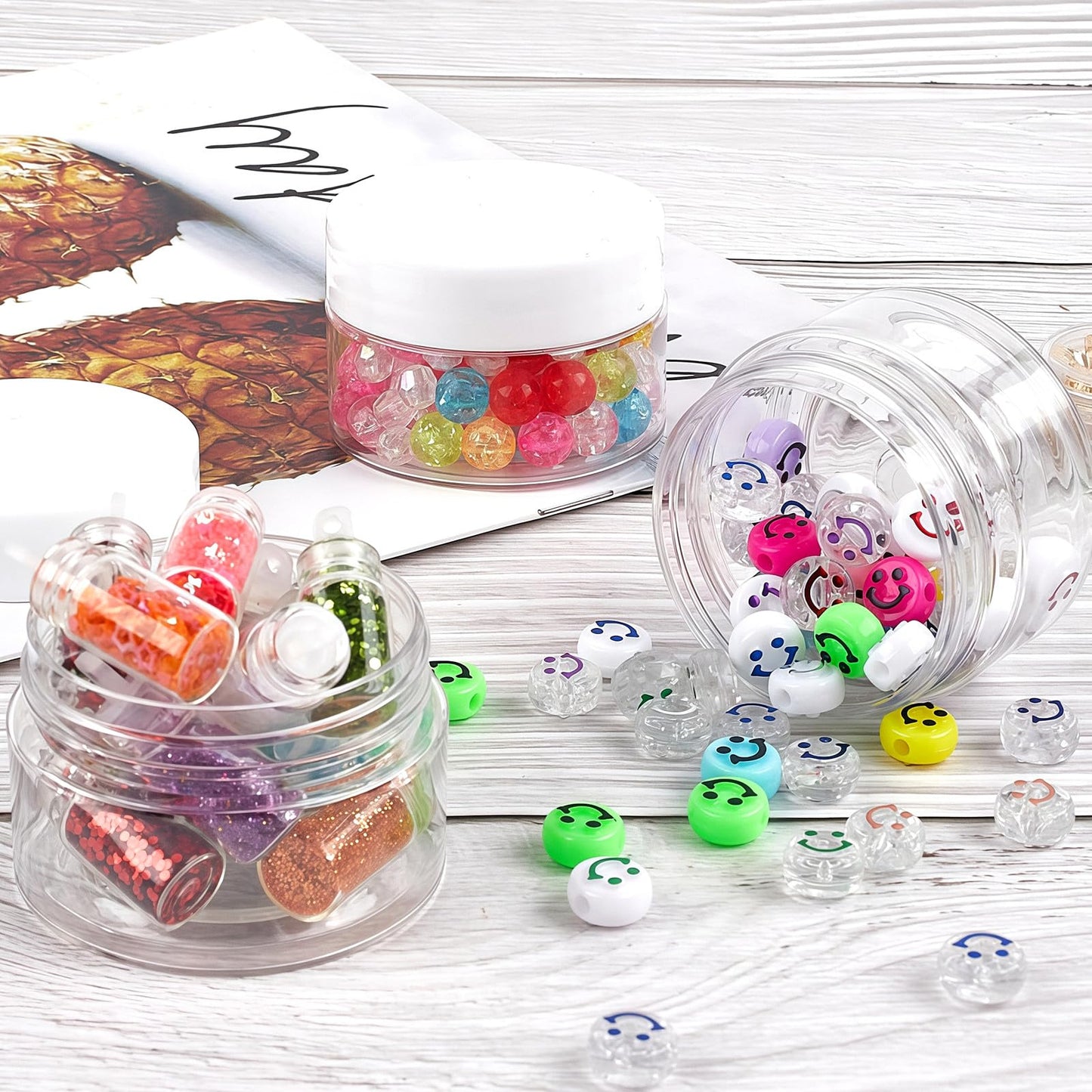 48 Pack 1 Oz Plastic Jars with White Lids, 1oz Small Plastic Containers with Lids for Cosmetic Makeup Beauty Products, Slime, Sample, Travel, BPA Free | Wide Mouth | Refillable