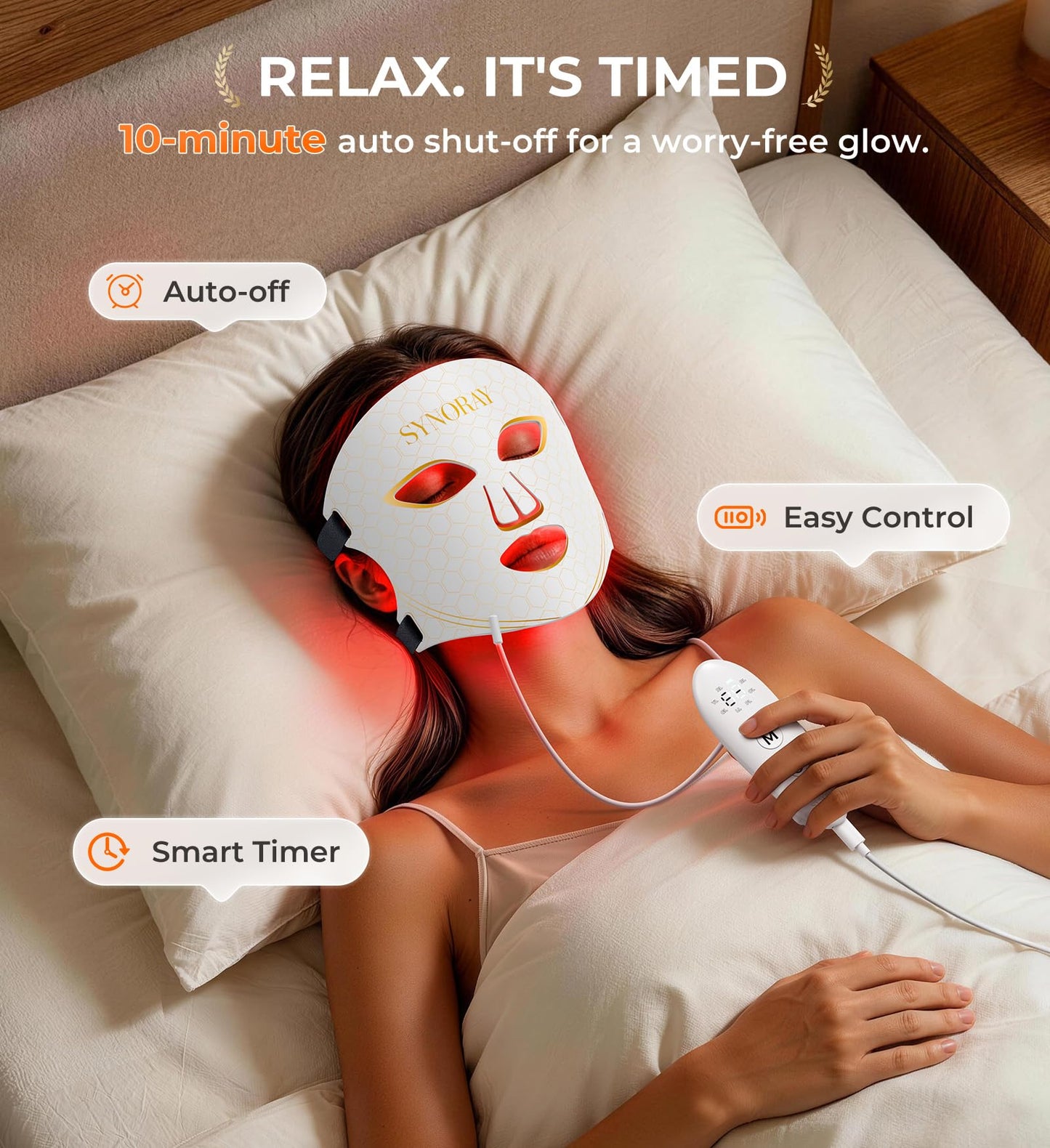 Synoray【Quad-Core 4X More Light Energy 】Red Light Therapy Mask for Face, 630nm 850nm NIR 8 Modes LED Light Therapy,【Food-Grade Silicone,Ultra-Lightweight & Contour-Fit 】Birthday Gifts for Women