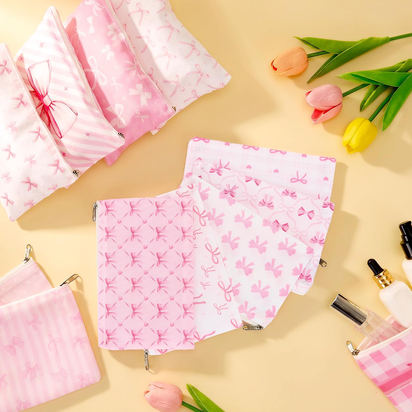 Bafeil 24 Pcs Pink Bow Makeup Bag Bulk Coquette Cosmetic Bags for Women Preppy Pouches with Zipper Travel Toiletry Bags Bow Themed Gifts Accessories for Birthday Wedding Party Favor Valentine's Day