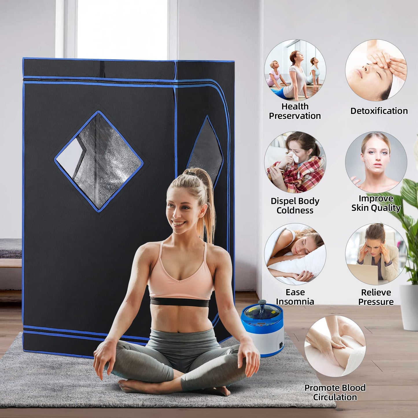 ZONEMEL Full Size Portable Steam Sauna Kit, Personal Full Body Home Spa for Detox, Relaxation, 4 Liters 1500 Watt Steamer, Remote Control, Timer, Foldable Chair (L31.5 x W31.5 x H55.1, 3 Windows)