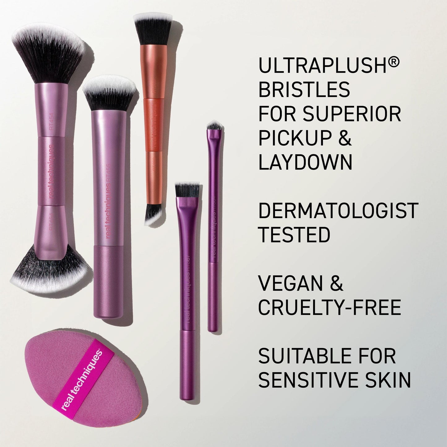 Real Techniques 6 Piece Big Blends Energy Brush + Dual-Sided Puff Kit, Face Makeup Brush & Puff Set for Foundation, Concealer, Powder & Blush, Travel Friendly, Cruelty-Free & Vegan