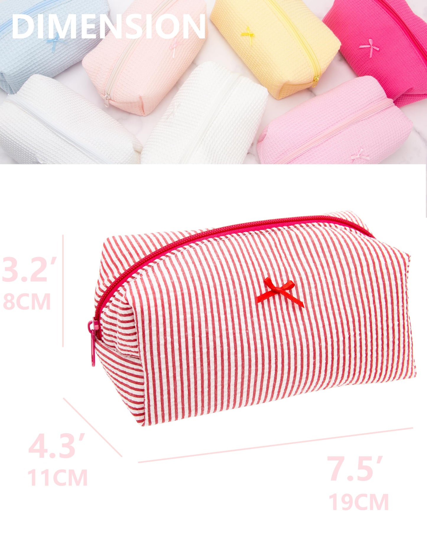 PAZIMIIK 6PCS Cozy Makeup Bag Small Aesthetic Travel Zipper Cosmetic Pouch for Women Make Up Beauty Accessories Brushes, Stripe Red