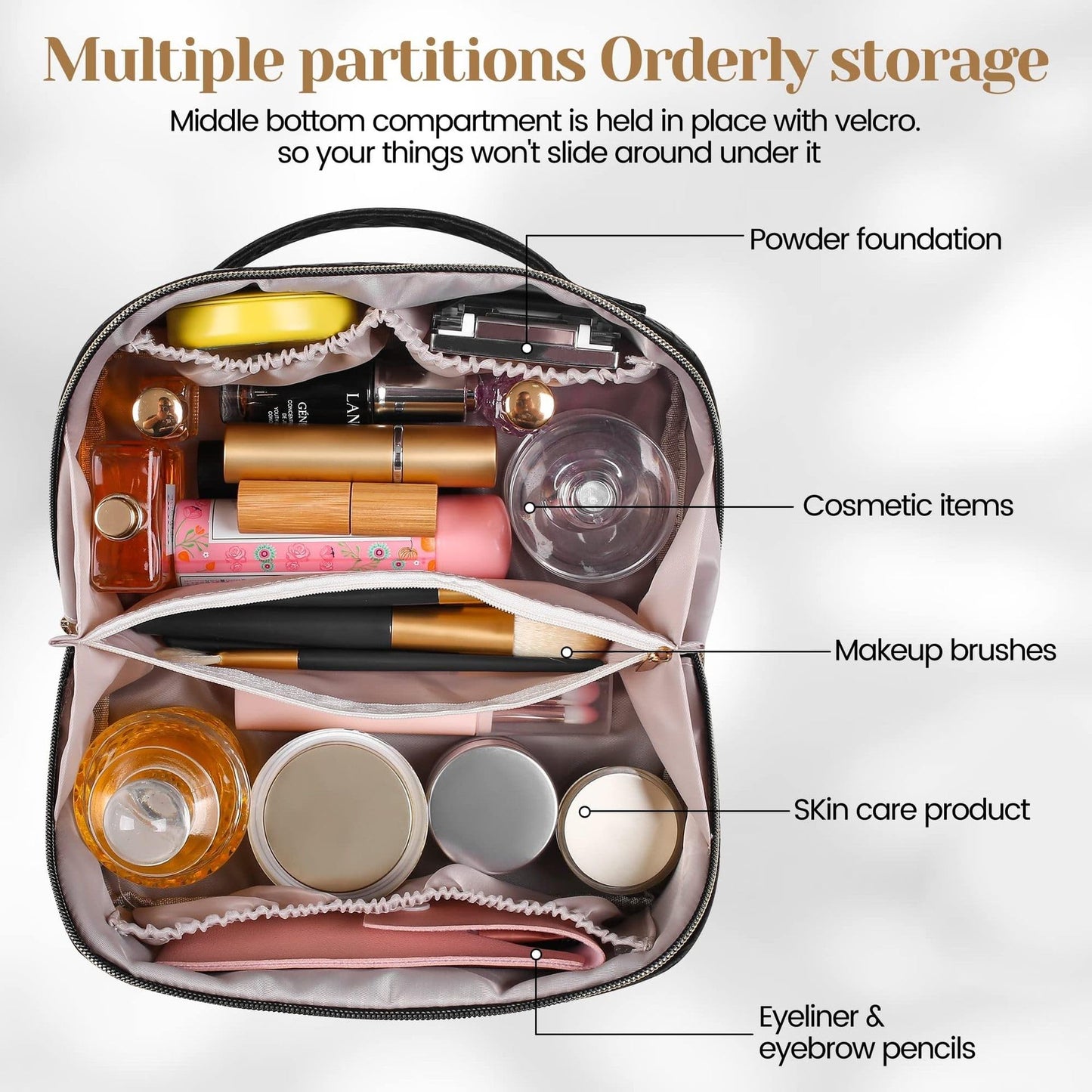 GENERIC Savatti Large Capacity Makeup Organizer Bag, Travel Toiletry Bag with Wide Open Pouch, Cosmetic Bag for Women, Makeup Brush Holder, Toiletries Accessories (165, brown)