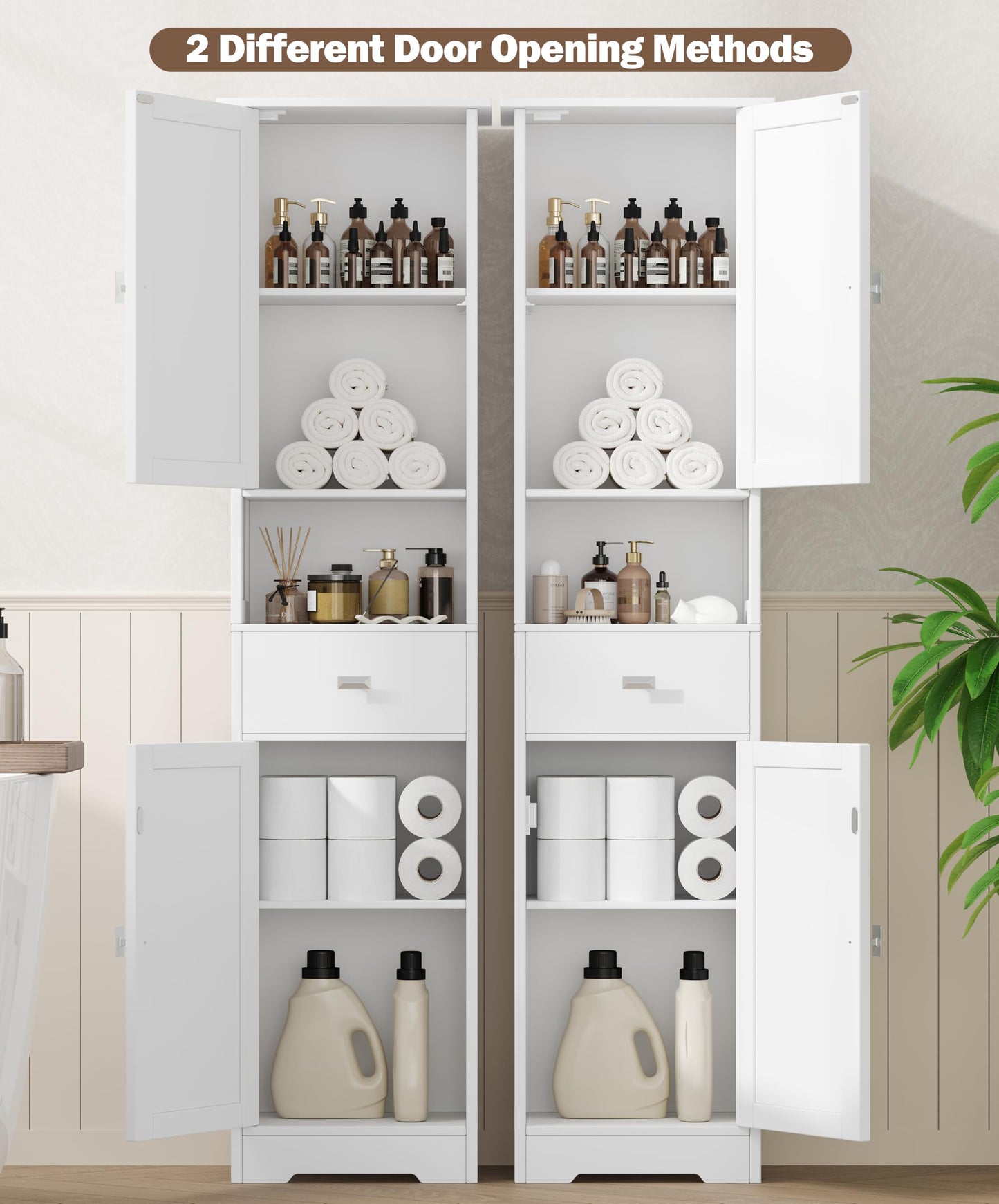 Akxoml Tall Bathroom Storage Cabinet with 2 Doors, 67" H Narrow Floor Cabinet with Adjustable Shelves and Drawer, Anti-Tip Design, 11.0 x 12.6 x 66.9 Inches, for Bathroom, Kitchen，Entryway, White
