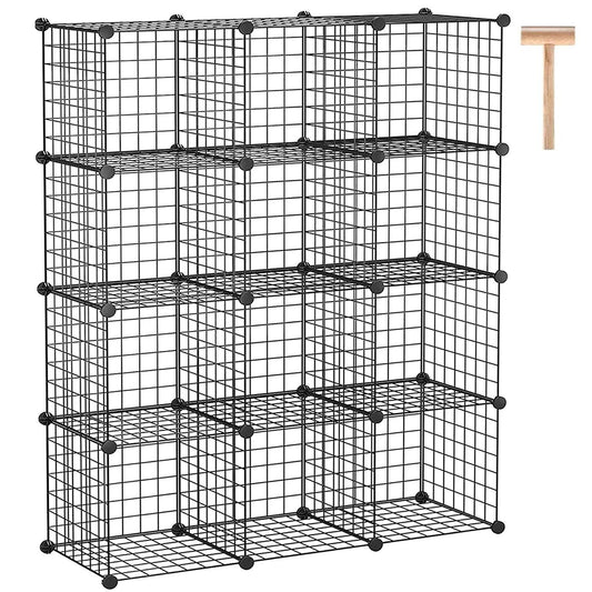 C&AHOME Wire Cube Storage, 12-Cube Storage Organizer Metal, C Grids Storage Bins Shelving, Modular Bookshelf Shelf, Closet Cabinet Ideal for Bedroom, Office 36.6”L x 12.4”W 48.4”H Black