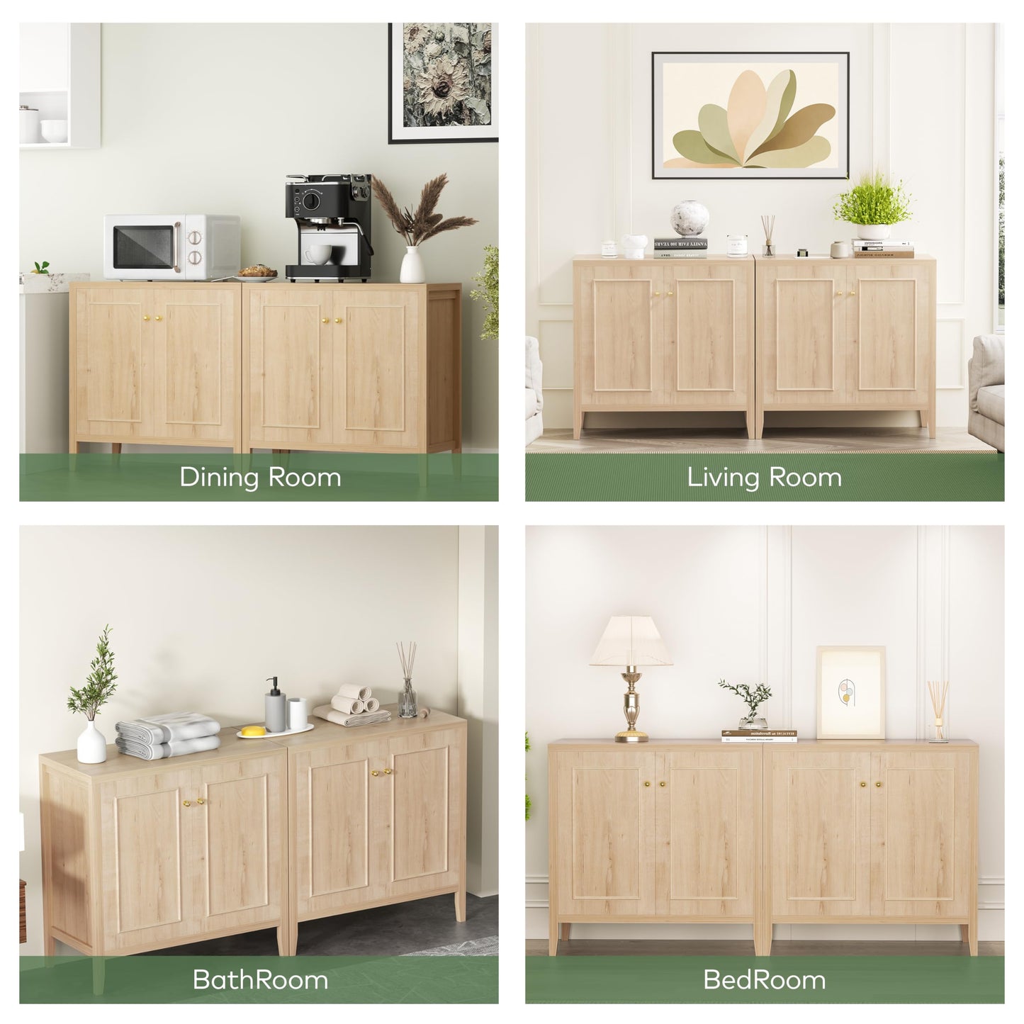 VDNEND Floor Sideboard Buffet Cabinets with Adjusable Shelves, Farmhouse 2 Doors Storage Cabinet for Kitchen, Bathroom, Living Room, Coffee Bar, Office, Entryway Organizer - (White-Oak)