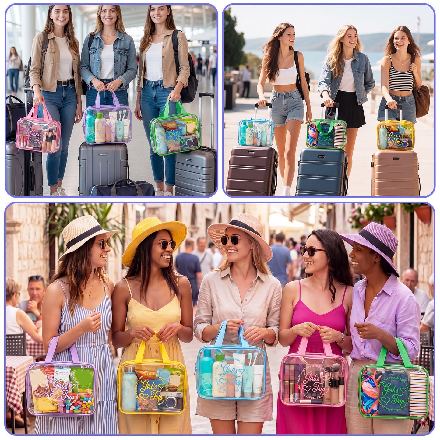 Sunnymove 6 Pcs Girls Trip Gifts Favors Large Clear Makeup Bags with Handle Zipper for Women Waterproof PVC Cosmetic Bag Gifts Set for Women, Sister, Colorful