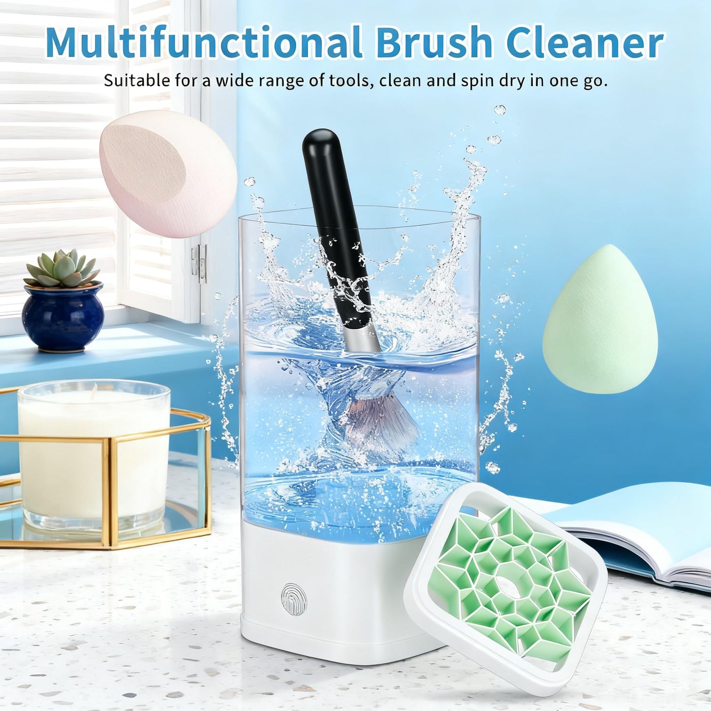 Electric Makeup Brush Cleaner -7000 RPM Plug-In Automatic Brush & Sponge Cleaning Machine with Fast Dry Function - IP65 Waterproof Makeup Brush Cleaner