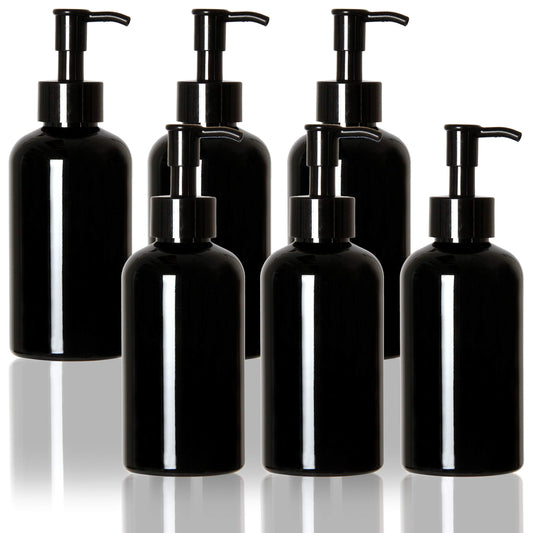 Youngever 6 Pack Plastic Pump Bottles 8 Ounce, Refillable Plastic Pump Bottles with Travel Lock (Black)