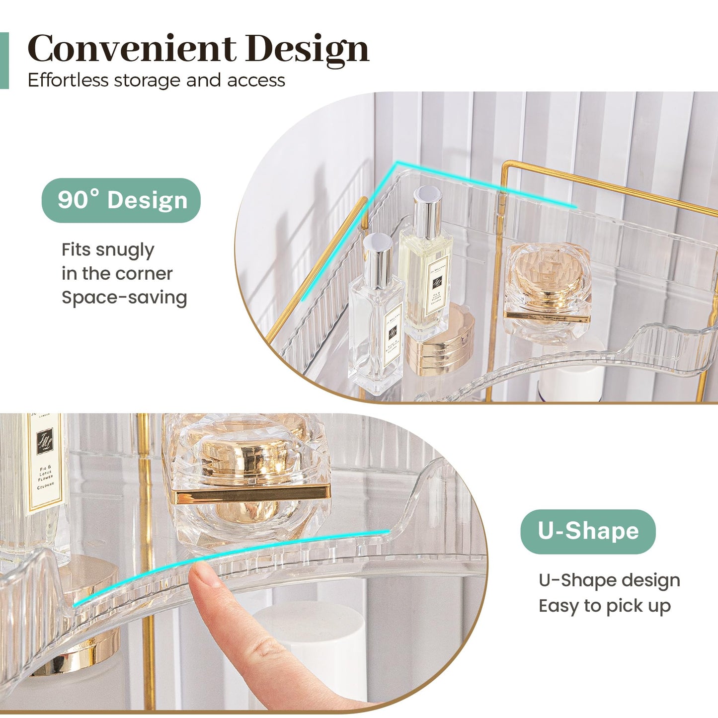 Aveniee Corner Bathroom Counter Organizer, Bathroom Countertop Shelf Makeup Storage, Clear Perfume Tray Holder (3 Tiers, White)