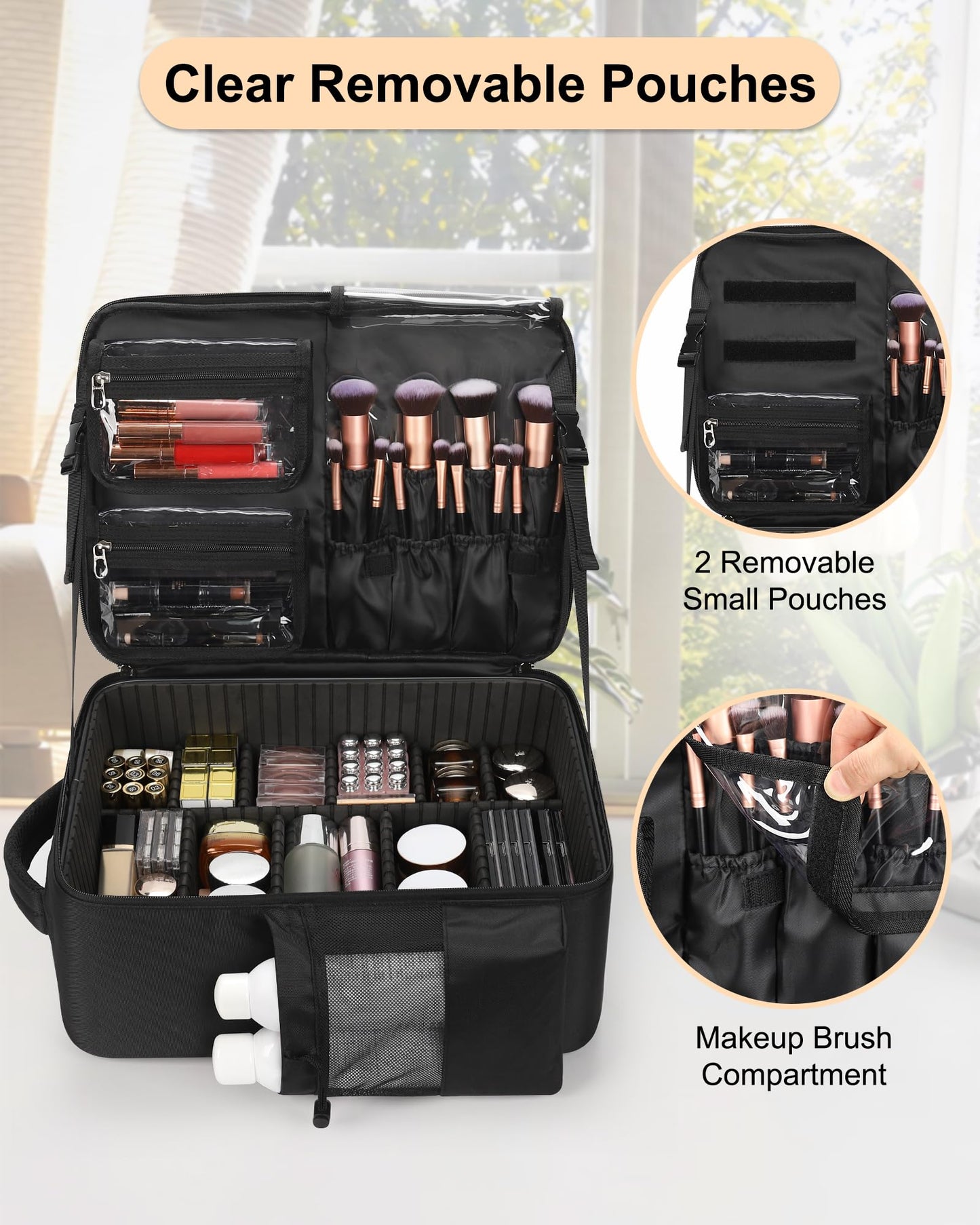 Relavel Makeup Backpack, Extra Large Makeup Bag with 5 Removable Pouches, Professional Makeup Artist Kit Travel Train Case Cosmetic Organizer Box for Nail Polish, Hair Tools, Barber Supplies, Black