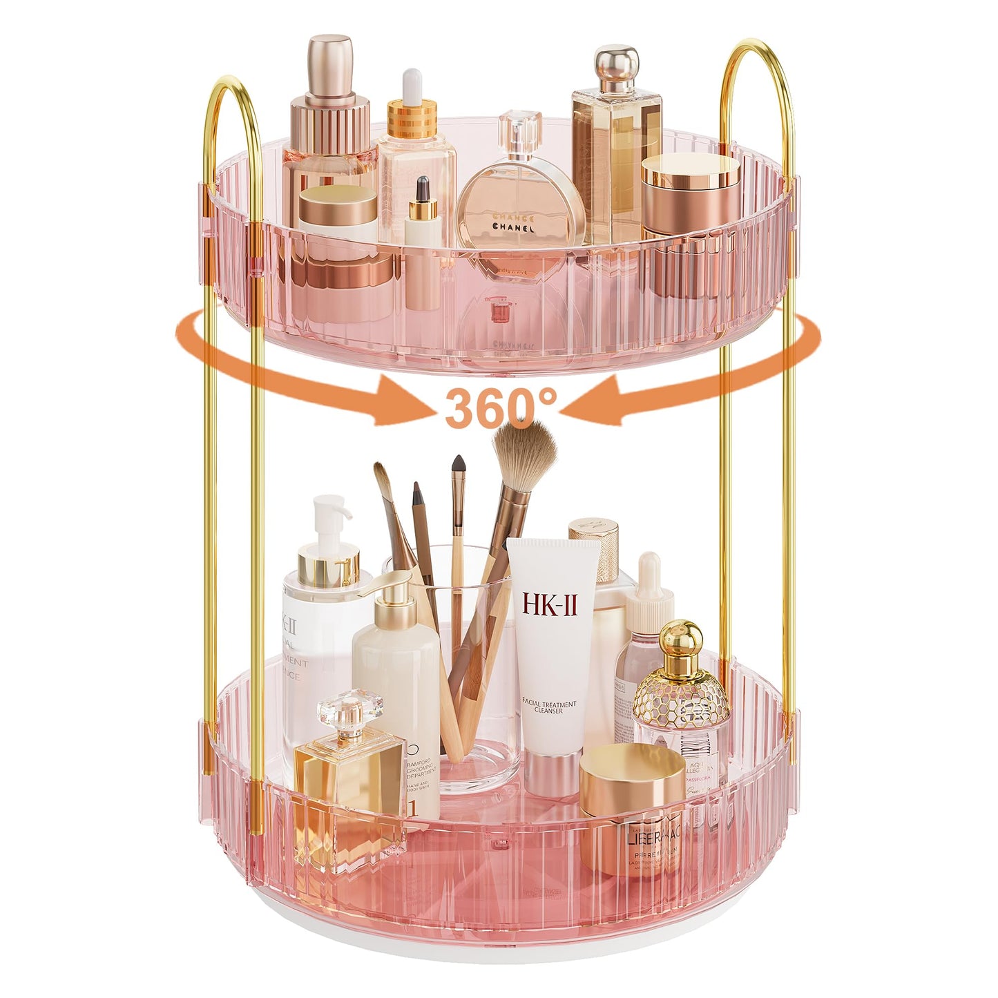 Rotating Makeup Organizer Countertop,Skincare Organizers,Spinning Perfume Tray Stand,Makeup Storage Organizer for Vanity,Bathroom Organizer and Storage,Lazy Susan,2 Tier,Pink